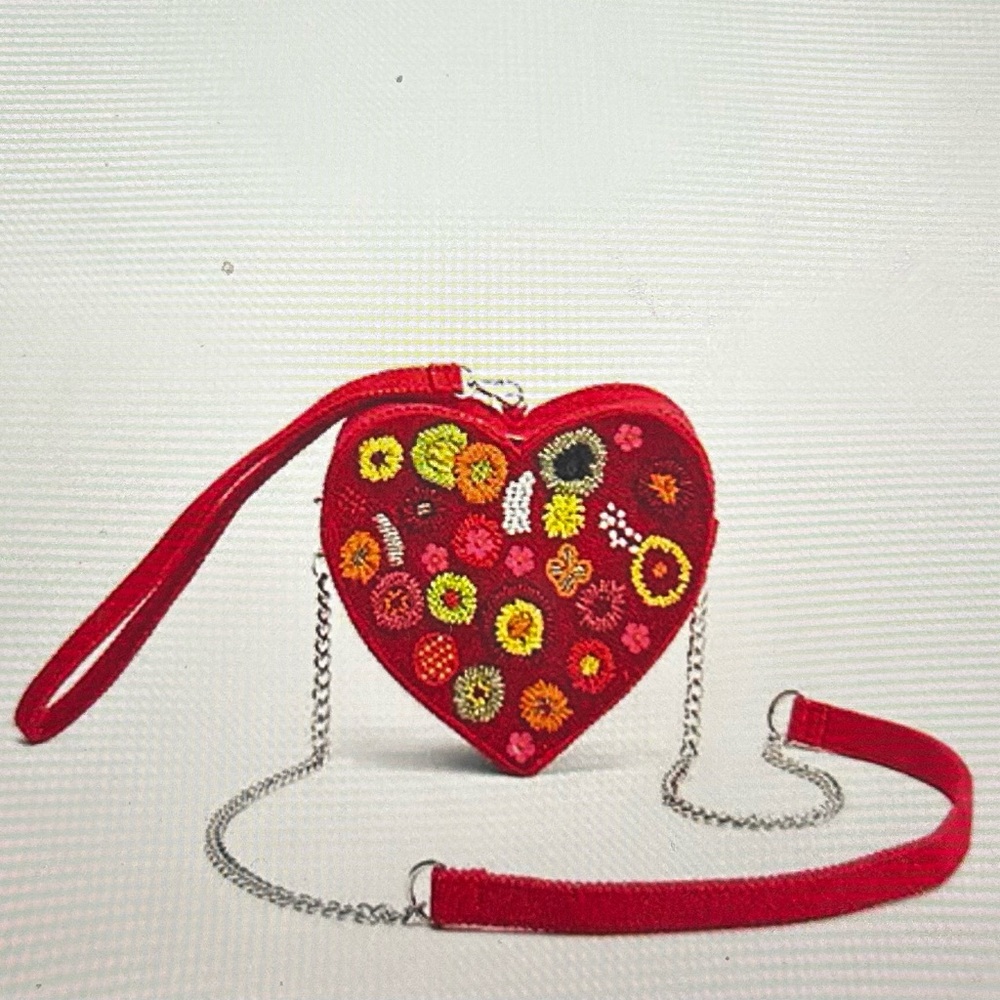 Crimson Blossom Heart Shaped Wristlet/Crossbody by America & Beyond